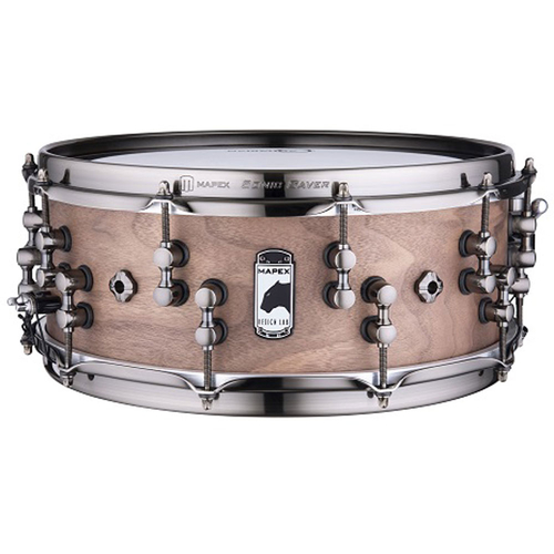 The Black Panther Design Lab "Machine" snare, is crafted with a Maple/ Walnut hybrid shell delivering a warm and modern sound. Special "gated" Equaliz