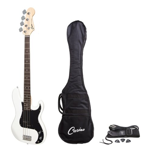 Casino P-Style Electric Bass Guitar (White)