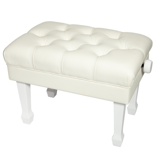 Crown Deluxe Skirted & Tufted Pneumatic Height Adjustable Piano Bench (White)