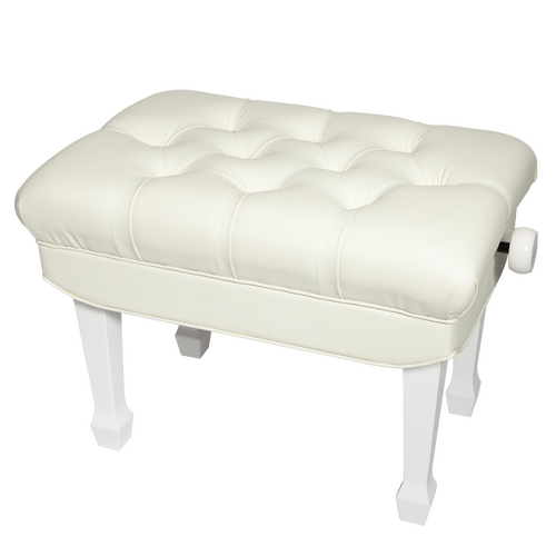 Crown Premium Skirted & Tufted Pneumatic Height Adjustable Piano Bench (White)