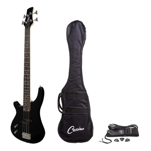 Casino '24 Series' Left Handed Tune-Style Electric Bass Guitar Set (Black)