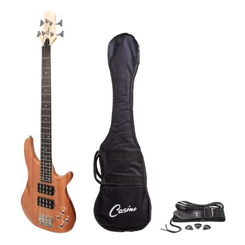 Casino '24 Series' Mahogany Tune-Style Electric Bass Guitar Set (Natural Gloss)