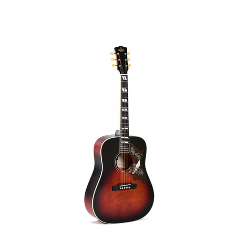 Sigma Dreadnought Solid Sitka Spruce Top, Flamed Maple Back and Sides with Dove in Dark Vintage Sunburst Gloss