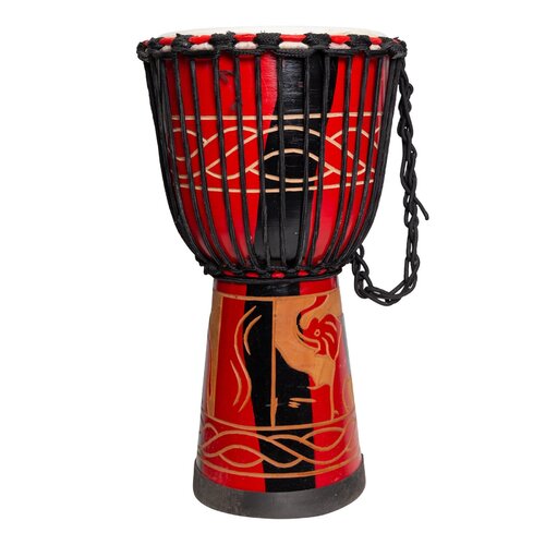 Drumfire 'Majestic Series' 10" Natural Hide Traditional Rope Djembe (Red)