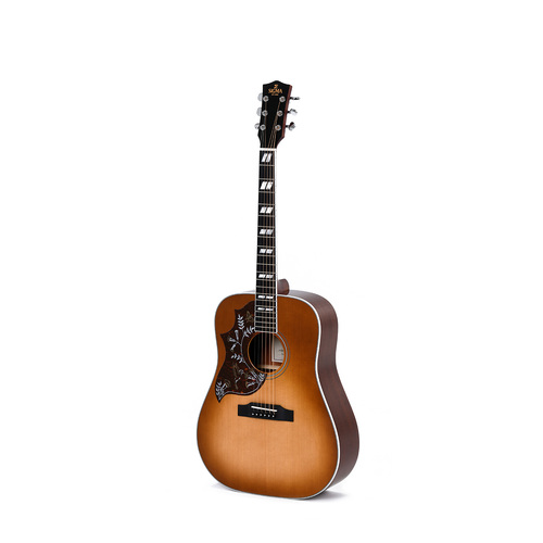 Sigma Dreadnought Solid Sitka Spruce Top, Mahogany Back and Sides with Hummingbird in Heritage Cherry Sunburst Gloss LH