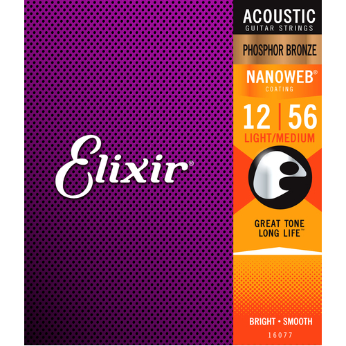 Elixir 16077 Nanoweb Phosphor Bronze Light-Med 12-56