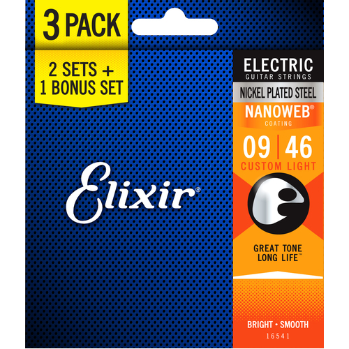 Elixir 16541 Nanoweb Electric 9-46 3 Pack Custom Light