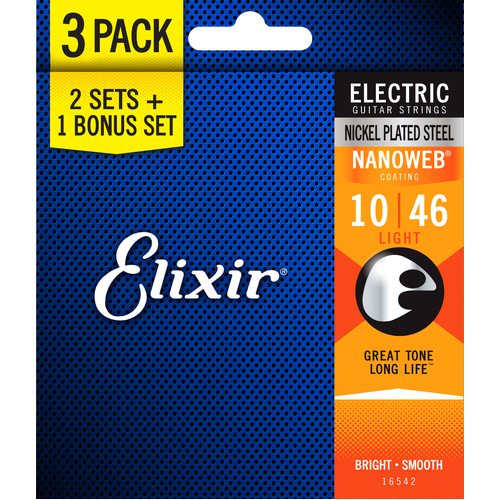 Elixir 16542 Nanoweb Electric 10-46 3 Pack Light