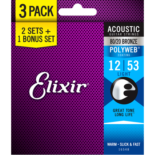 Elixir 16548 Polyweb 80/20 12-53 3 Pack Light