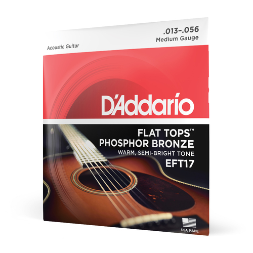 D'Addario EFT17 Flat Tops Phosphor Bronze Acoustic Guitar Strings, 13-56