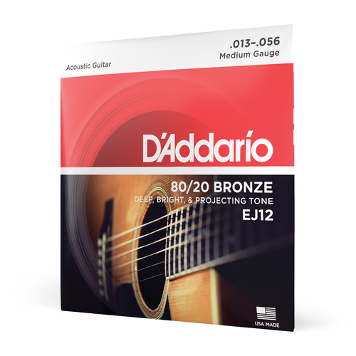 D'Addario EJ12 80/12 Bronze Acoustic Guitar Strings, Medium, 13-56