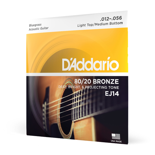 D'Addario EJ14 80/20 Bronze Acoustic Guitar Strings, Light Top/Medium Bottom/Bluegrass, 12-56