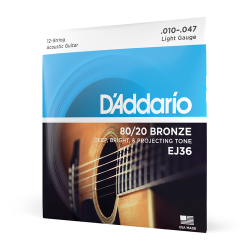 D'Addario EJ36 12 String Bronze Acoustic Guitar Strings, Light, 10-47