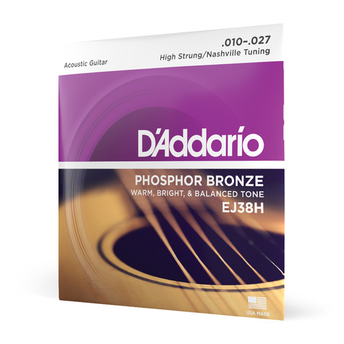 D'Addario EJ38H Phosphor Bronze Acoustic Guitar Strings, High Strung/Nashville Tuning, 10-27