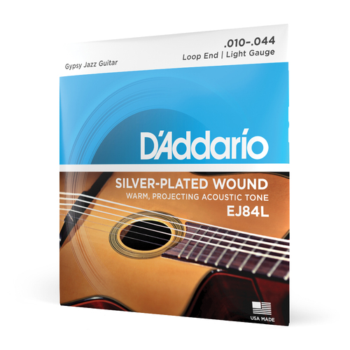 D'Addario EJ84L Gypsy Jazz Acoustic Guitar Strings, Loop End, Light, 10-44
