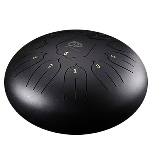 Opus Percussion 12" Metal 11-Note Lotus Carves Style Tongue Drum in Black