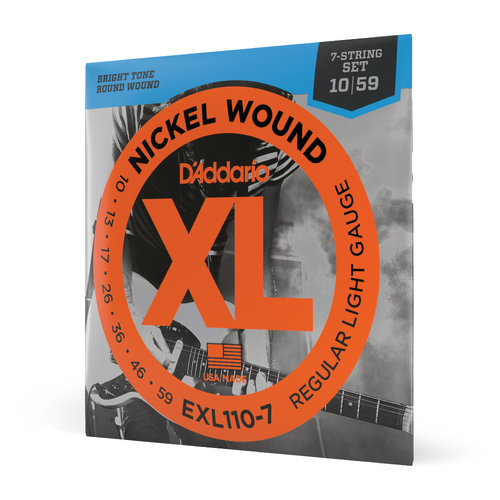 D'Addario EXL110-7 7 String Nickel Wound Electric Guitar Strings, Regular Light, 10-59