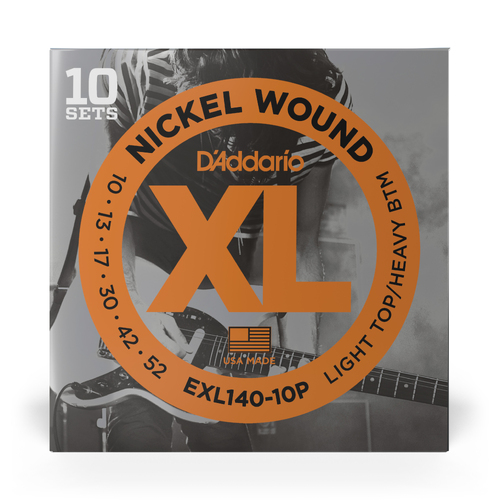 D'Addario EXL140-10P Nickel Wound Electric Guitar Strings, Light Top/Heavy Bottom, 10-52, 10 sets