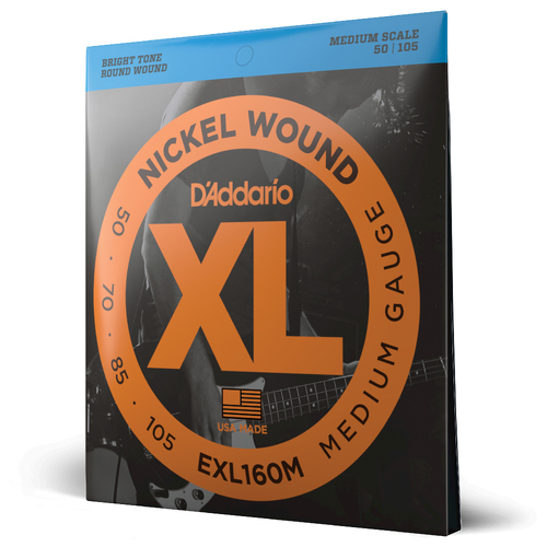 D'Addario EXL160M Nickel Wound Bass Guitar Strings, Medium, 50-105, Medium Scale