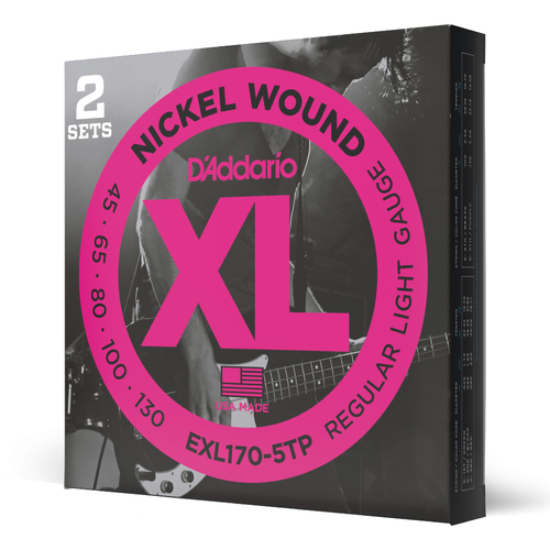 D'Addario EXL170-5TP Nickel Wound Bass Guitar Strings, Light, 45-130, 2 Sets, Long Scale