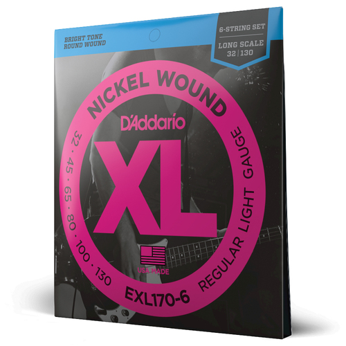 D'Addario EXL170-6 6 String Nickel Wound Bass Guitar Strings, Light, 32-130, Long Scale