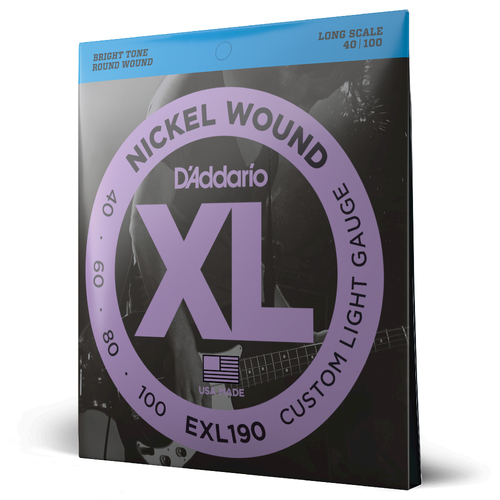 D'Addario EXL190 Nickel Wound Bass Guitar Strings, Custom Light, 40-100, Long Scale