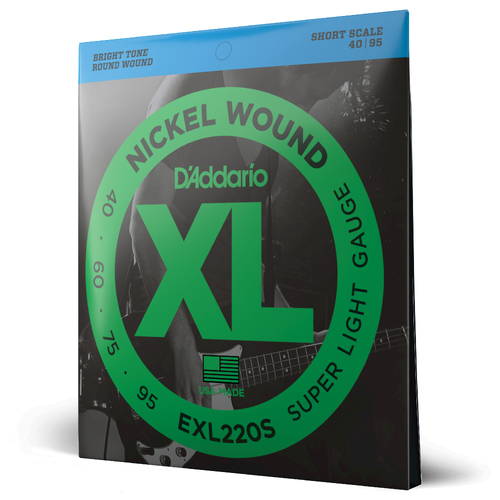 D'Addario EXL220S Nickel Wound Bass Guitar Strings, Super Light, 40-95, Short Scale