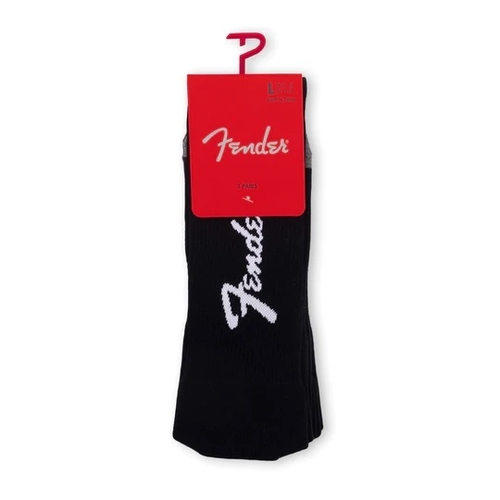 Perris Licensed FENDER "Exploded Logo" Large Crew Socks in Black (3-Pair)