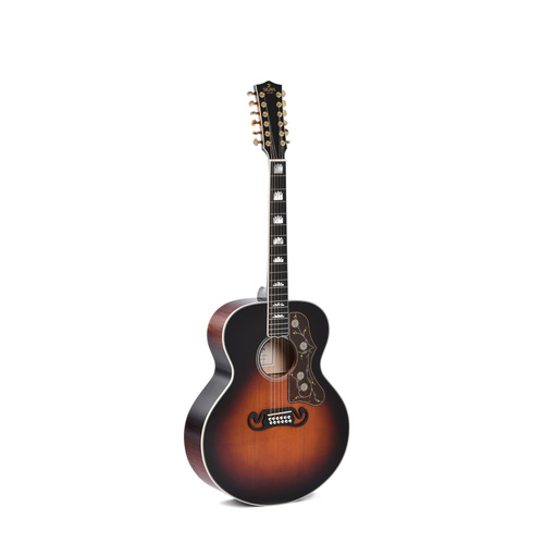 Sigma Grand Jumbo 12 String Solid Sitka Spruce Top, Flamed Maple Back and Sides in Dark Vintage Sunburst Gloss