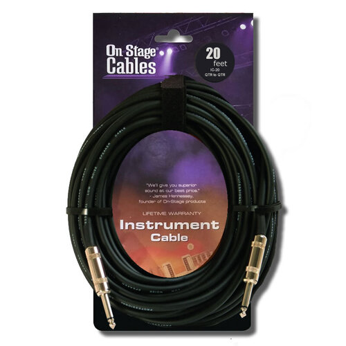 On-Stage 20ft Instrument Cable (1/4" Straight Plug - 1/4" Straight Plug)