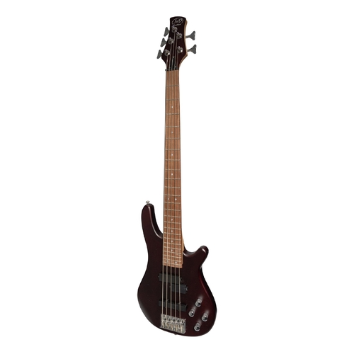 J&D Luthiers 5 String T-Style Contemporary Active Electric Bass Guitar (Satin Brown Stain)