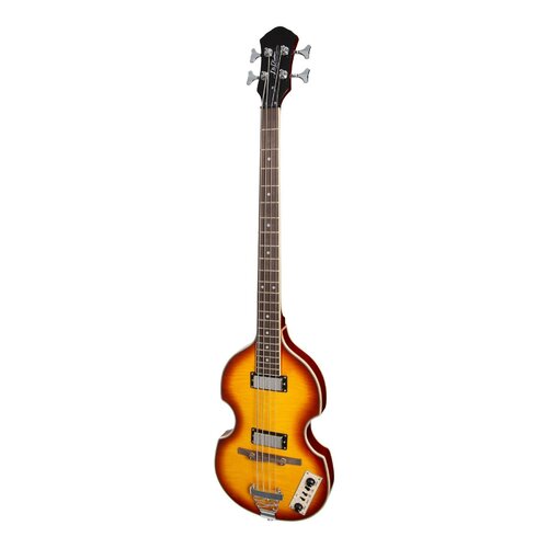 J&D Luthiers 4 String Violin-Style Electric Bass Guitar (Honey Burst)