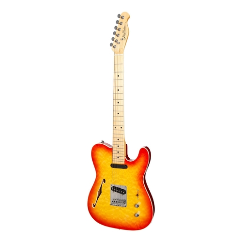 J&D Luthiers Flame Maple Thinline TE-Style Electric Guitar (Cherry Sunburst)