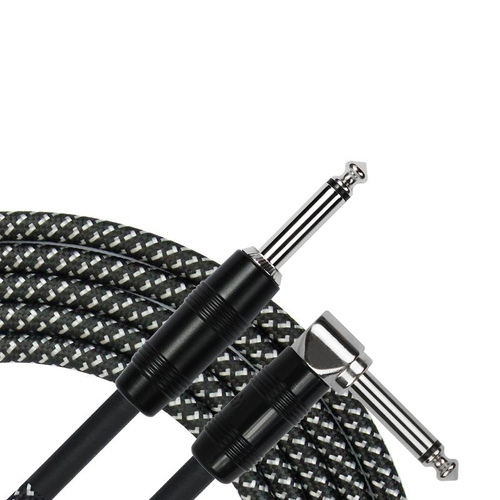 Kirlin IWC202BK 10ft Black Woven Guitar Cable RA to Straight