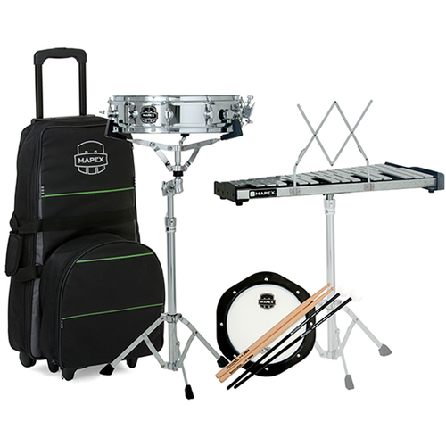 Backpack Snare Drum/Bell Percussion Kit, Rolling Bag, 2.5 octave 32-note keyboard (F5-C8) with Silver Sparkle front rail, 1" wide tone bars, 14" x 3.5