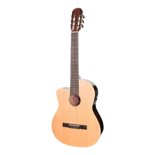 Martinez 'Southern Star Series' Left Handed Spruce Solid Top AC/EL Classical Cutaway Guitar (Natural Gloss)