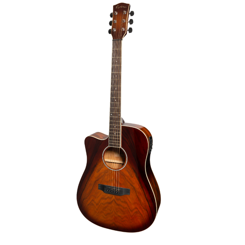 Martinez '31 Series' Daowood AC/EL Dreadnought Cutaway Guitar Left-Handed (African Brownburst)