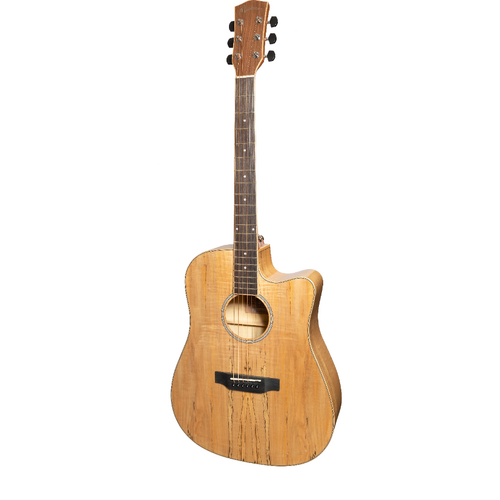 Martinez '31 Series' Spalted Maple AC/EL Dreadnought Cutaway Guitar (Natural Gloss)