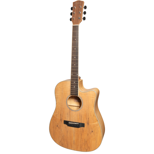 Martinez '31 Series' Spalted Maple AC/EL Dreadnought Cutaway Guitar (Natural Satin)