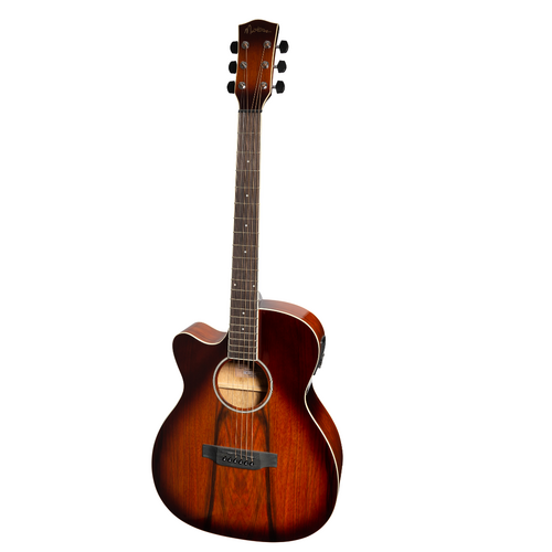 Martinez '31 Series' Daowood Small Body Left Handed AC/EL Cutaway Guitar (African Brownburst)