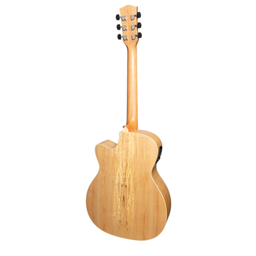Martinez '31 Series' Spalted Maple Small Body AC/EL Cutaway Guitar (Natural Satin)