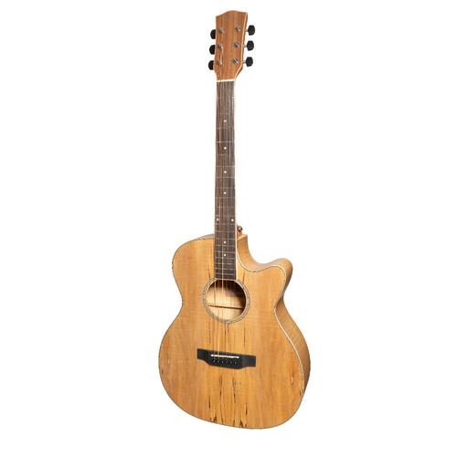 Martinez '31 Series' Spalted Maple Small Body AC/EL Cutaway Guitar (Natural Satin)