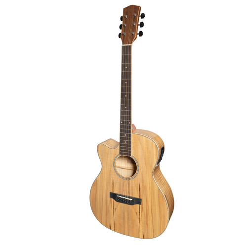 Martinez '31 Series' Spalted Maple Small Body Left Handed AC/EL Cutaway Guitar (Natural Gloss)