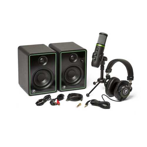 Mackie Creator Bundle with studio monitors, USB condenser microphone, and headphones