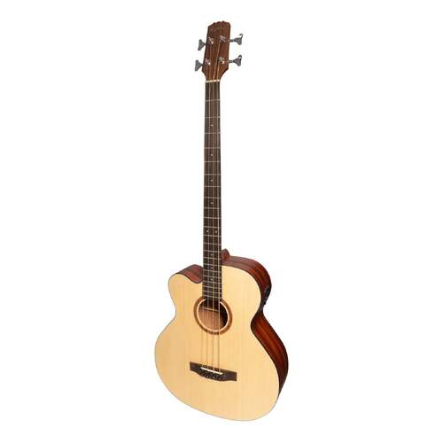 Martinez 'Natural Series' Left Handed Solid Spruce Top AC/EL Cutaway Bass Guitar (Open Pore)