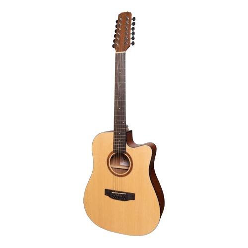 Martinez 'Natural Series' Solid Spruce Top 12 String AC/EL Dreadnought Cutaway Guitar (Open Pore)