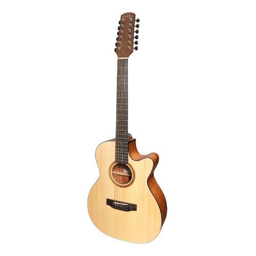 Martinez 'Natural Series' Spruce Top 12 String AC/EL Small Body Cutaway Guitar (Open Pore)