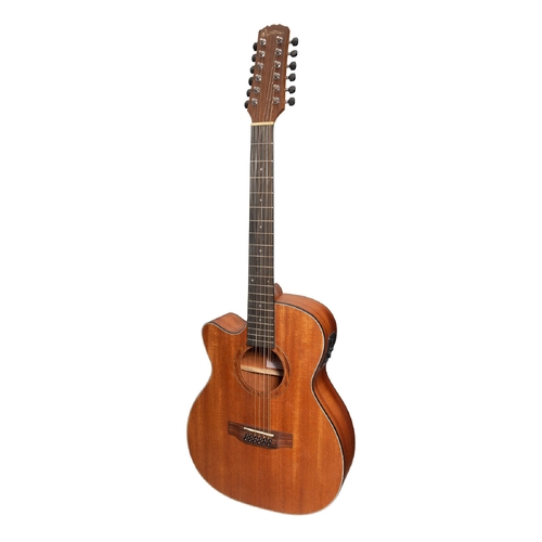 Martinez 'Natural Series' Left Handed Mahogany Top 12 String AC/EL Small Body Cutaway Guitar (Open Pore)