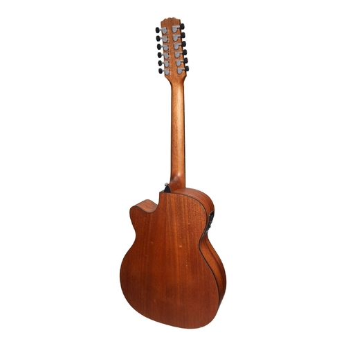 Martinez 'Natural Series' Solid Mahogany Top 12 String AC/EL Small Body Cutaway Guitar (Open Pore)