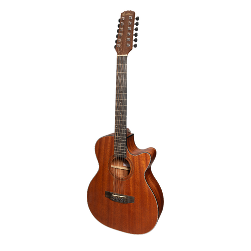 Martinez 'Natural Series' Solid Mahogany Top 12 String AC/EL Small Body Cutaway Guitar (Open Pore) *Left-hand option Available